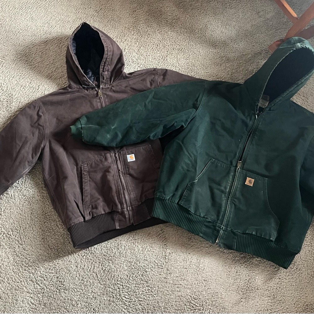 Carhartt Hooded Jackets in Brown and Forest Green Mens 2XL